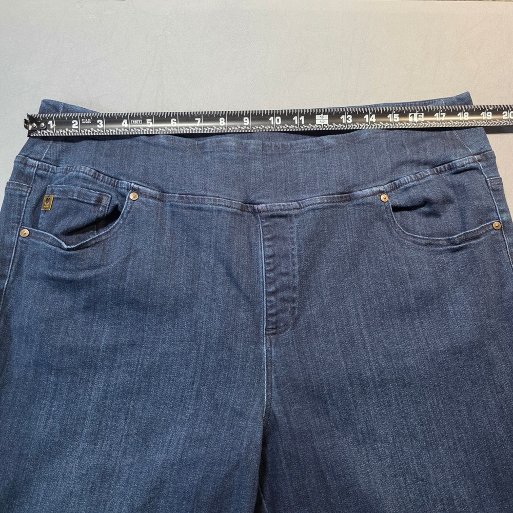 Belle by Kim Gravel Dark Wash Pull On Straight Leg Jeans Gold Button Hem 20WT - Picture 8 of 10